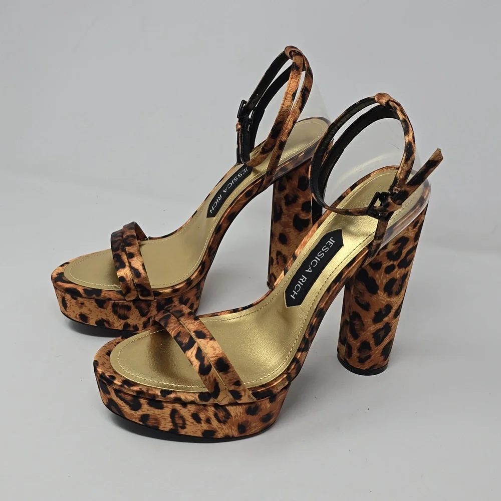 Jessica Rich Cheetah-Print Platform Heel Sandals Womens Size 39